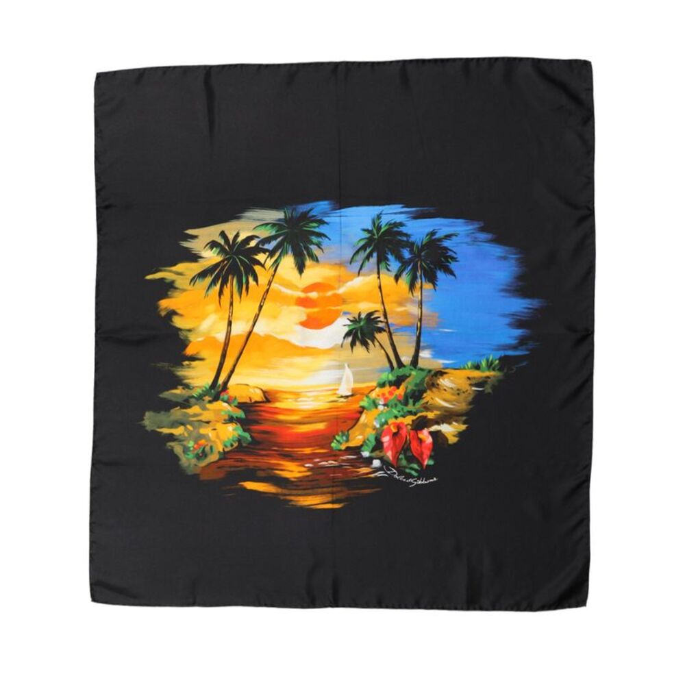 Dolce & Gabbana Black Tropical Sunset Square Foulard Women's Scarf